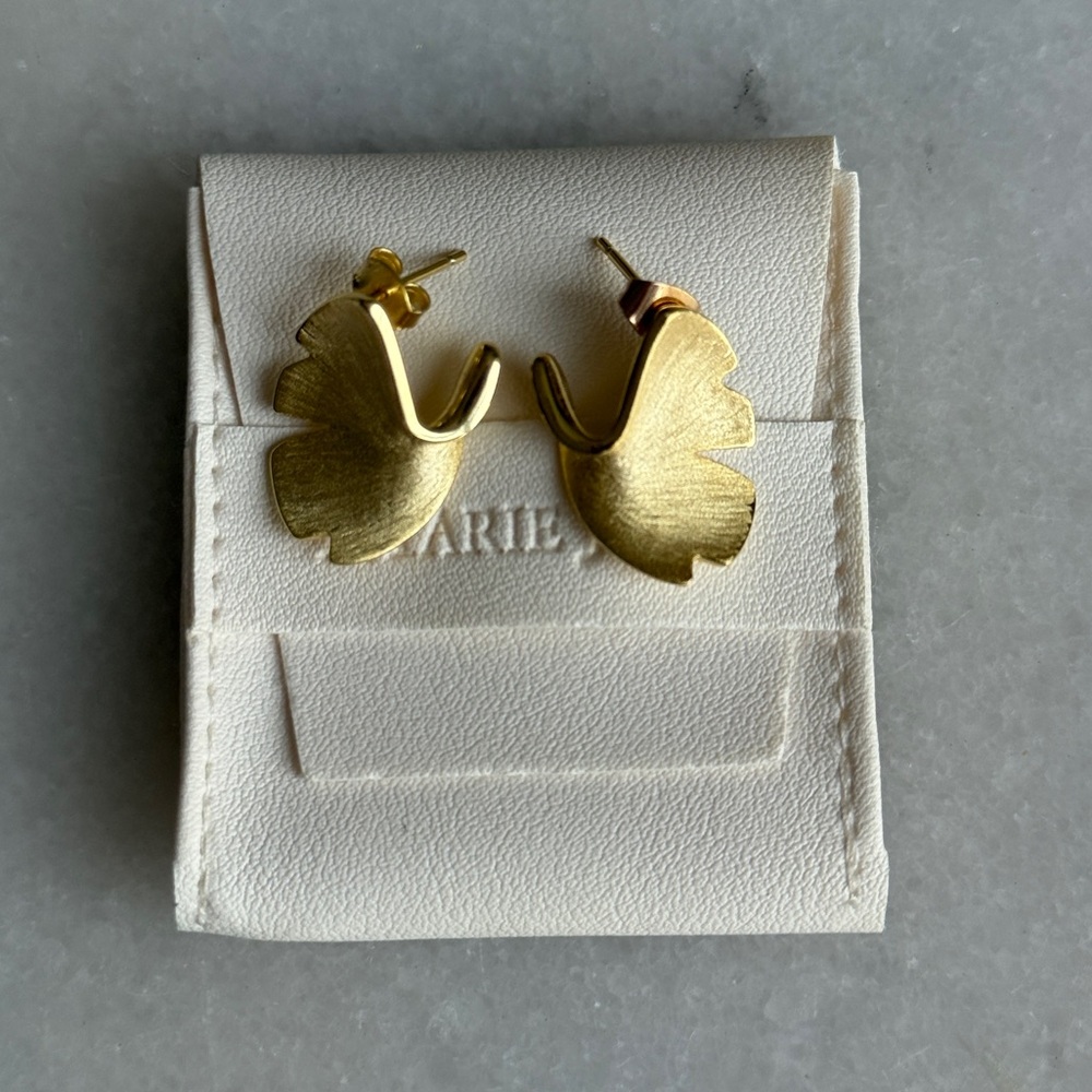 Marie June Gold Ginkgo Earrings NWOT